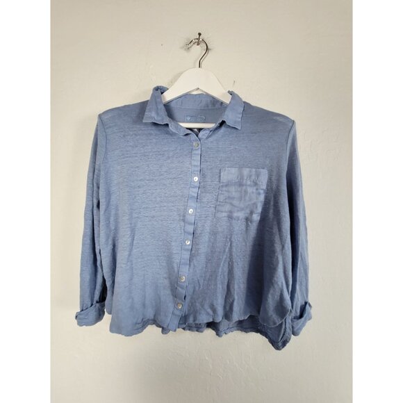 Sigrid Olsen Womens Large Blue Button-Up Collared Shirt with Pocket Lightweight - Picture 1 of 7